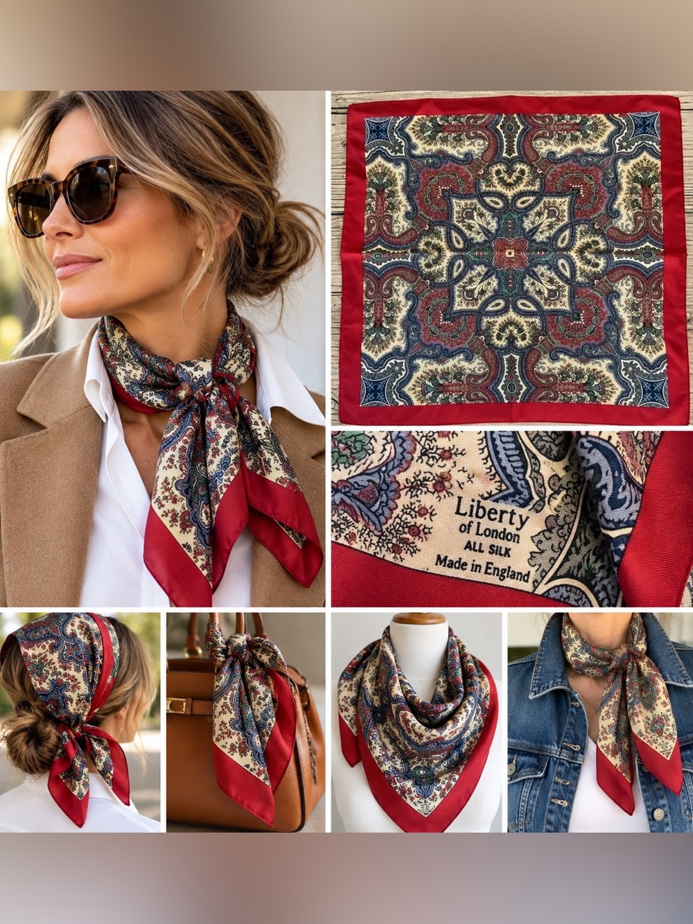 Vintage Liberty of London All Silk Scarf Red Paisley Made England